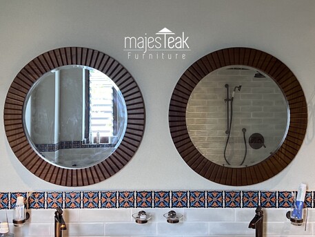 Kuala Lumpur, Furniture, MYR 950,  Teak Round Wall Mirror -Stripes Design.