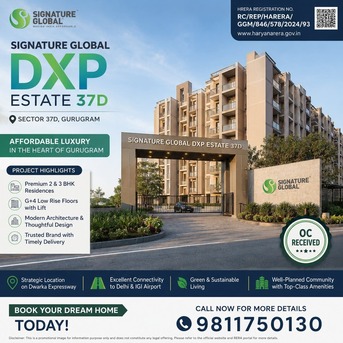 Gurgaon, Apartments, Flats, Houses & Villas, INR 29000000/month,  3 BR,  2495 Sq. Meter,  Signature Global Sarvam DXP Estate-Modern Lifestyle Homes