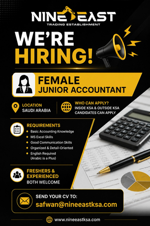 Khobar, Jobs, Hiring Junior Accountant Female