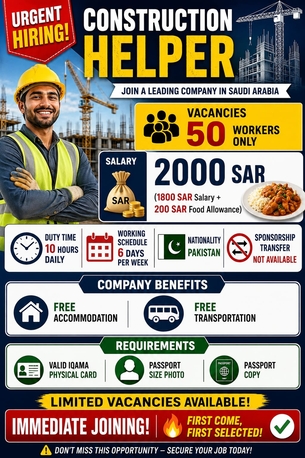 Riyadh, Jobs, URGENT HIRING &ndash; CONSTRUCTION HELPER
