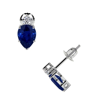 New York, Jewelry, USD 3937,  Pear Cut Blue Sapphire Stud Earrings With Round Diamonds