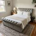 GBP 0199,  Chesterfield Velvet Side Lift Ottoman Storage Bed, Button Tufted, Single To King