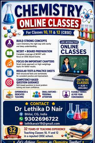 Bhopal, Lessons Offered, Chemistry Online Classes-11 And 12