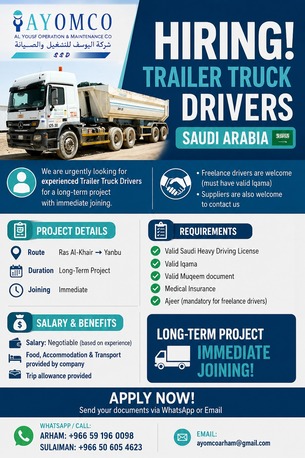 Jubail, Jobs, Trailer Truck Drivers