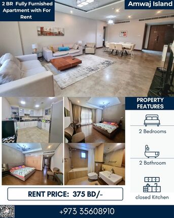Amwaj Islands, Apartments, Flats, Houses & Villas, BHD 375/month,  Furnished,  2 BR,  130 Sq. Meter,  Spacious 2 Bedroom Fully Furnished Apartment For Rent