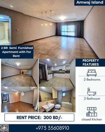 Amwaj Islands, Apartments, Flats, Houses & Villas, BHD 300/month,  2 BR,  130 Sq. Meter,  Elegant 2 BR Semi Furnished Apartment For Rent
