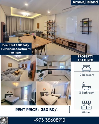 Amwaj Islands, Apartments, Flats, Houses & Villas, BHD 380/month,  Furnished,  2 BR,  120 Sq. Meter,  Beautiful 2 BR FF Apartment With Balcony & WIFI For Rent