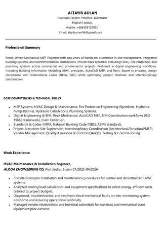 Dammam, Job Seekers, Mechanical Engineer