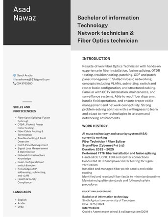 Riyadh, Job Seekers, Fiber Optics Technician|Network Technician|Fiber Optics Splicing|OTDR Testing