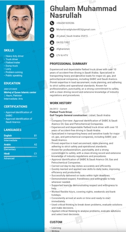 Al Jubail Al Balad, Jobs, Truck Driver