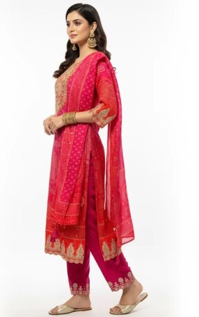New Delhi, Clothing & Accessories, INR 2199,  Online Trendy Co-Ord Sets | Pink Red Bandhej Rs. 2199