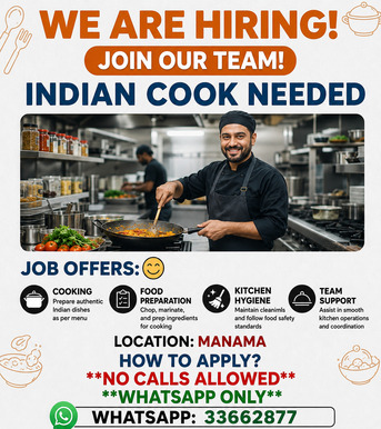 Manama, Jobs, Urgently Looking For An Indian Cook And Kitchen Helper