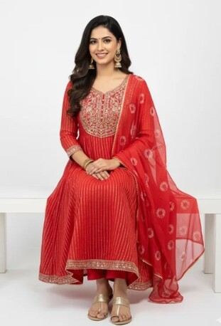 New Delhi, Clothing & Accessories, INR 2199,  Online Trendy Co-Ord Sets | Orange Bandhani Anarkali Rs. 2199