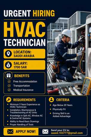 Riyadh, Jobs, HVAC TECHNICIAN