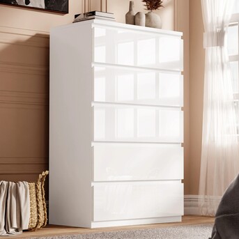 London, Furniture, GBP 107,  High Gloss Tall 5 Drawer Chest Of Drawers, Handleless, Black Or White