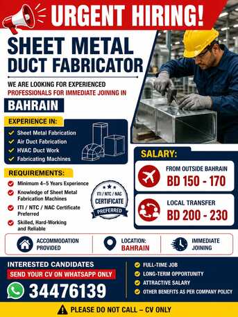 Manama, Jobs, Sheet Metal Duct Fabricator And