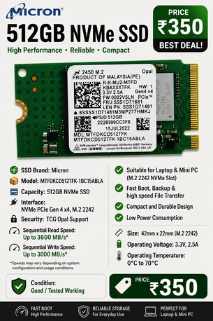 Thuqbah, Computers, SAR 350,  Micron 512GB NVMe Gen4 SSD (M.2 2242)