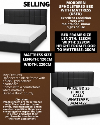 Zinj, Furniture, BHD 25,  Mordern Twin Size Bed With Mattress (used)
