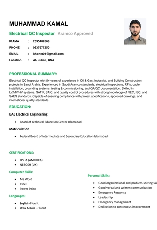 Jubail, Job Seekers, Electrical QC Inspector