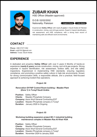 Turaif, Job Seekers, Safety Officer