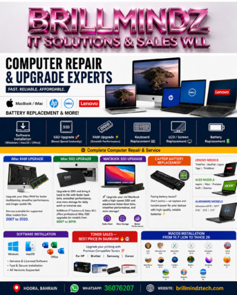 Hoora, Computers, BHD 10,  APPLE MACBOOK ,iMac ,Windows OS Install,Battery ,memory ,SSD Upgrade