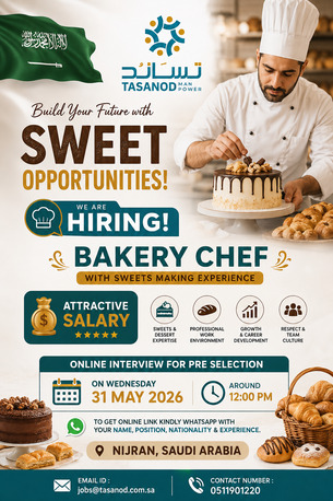 Riyadh, Jobs, Hiring For Bakery Chef With Sweets Making Experience