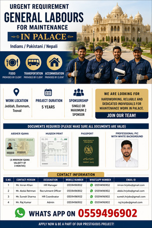 Riyadh, Jobs, GENERAL LABOURS