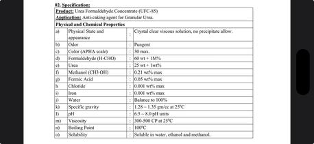 Riyadh, Items Wanted, Urea Formal Dehydrate - UFC-85