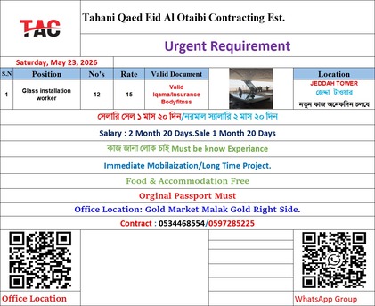 Jubail, Jobs, Glass Installation Worker