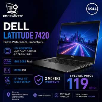 Manama, Computers, BHD 129,  Dell Latitude 7420 11th Generation I7-1185G7 @ 3.00 GHz 1.8GHz 16GB DDR4 RAM 512GB SSD 14&rdquo;