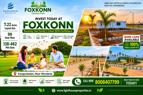 Hyderabad, Residential Plots, INR 35000,  150 Sq. Yard,  HHMDA & RERA Approved Villa Plots For Sale @ Adibatla - Kongarakalan - Wonderla Back Side