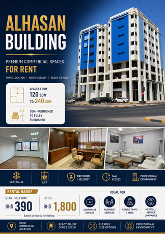 Diplomatic Area, Offices, BHD 399,  120 Sq. Meter,  Premium Commercial Office Spaces For Rent &ndash; Alhasan Building, Diplomatic Area, Bahrai