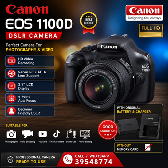 Manama, Electronics, BHD 68,  Canon EOS 1100D DSLR Camera &bull; Original Charger &bull; Battery &bull; Like New