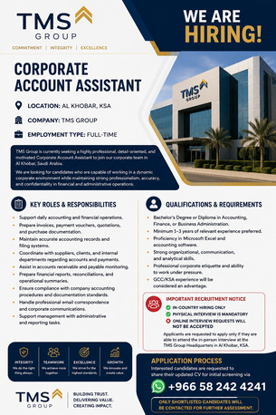 Khobar, Jobs, Corporate Account Assistant