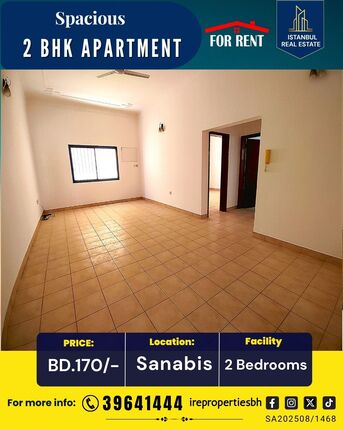 Sanabis, Apartments, Flats, Houses & Villas, BHD 170/month,  120 Sq. Meter,  2 BHK Spacious Apartment For Rent In Sanabis Near Dana Mall BD.170/-