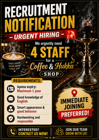 Riyadh, Jobs, Coffee And Hukka Shop