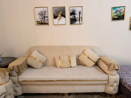Al Rehab, Furniture, SAR 500,  9 Seater Sofa Set White And Gold