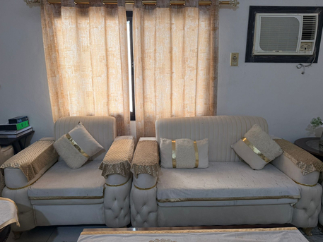 Al Rehab, Furniture, SAR 500,  9 Seater Sofa Set White And Gold
