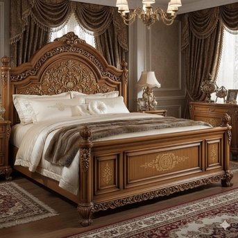 Mumbai, Furniture, INR 350000,  Laurel Classic Luxury Vintage Carved Wood Bed &mdash; Royalzig