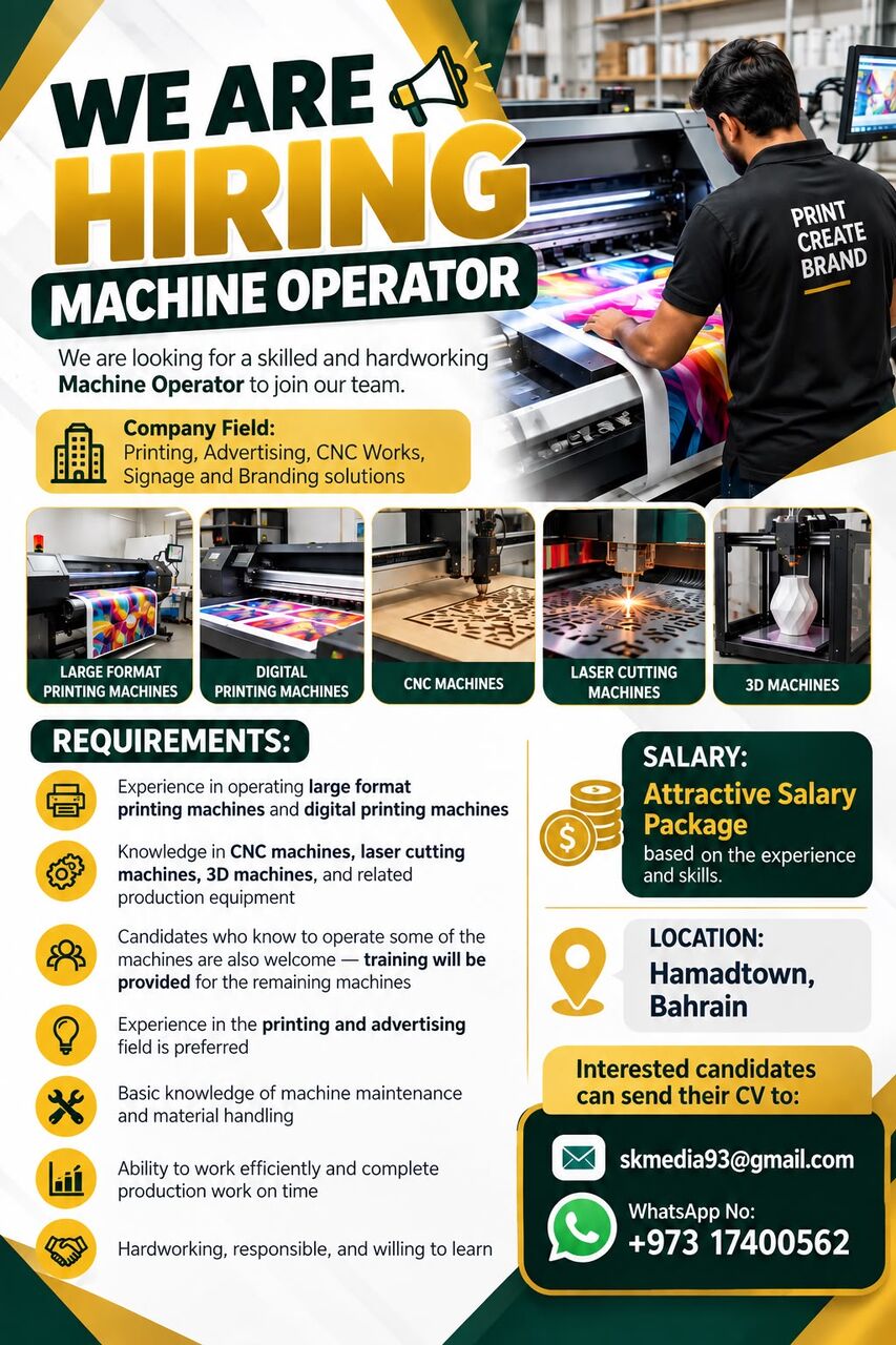 Manama, Jobs, Machine Operator