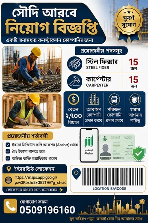 Riyadh, Jobs, স্টিল ফিক্সার - কারপেন্টার