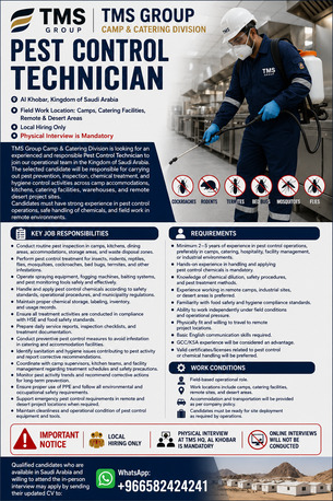 Khobar, Jobs, PEST CONTROL TECHNICIAN