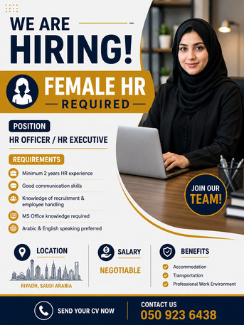 Riyadh, Jobs, FEMALE HR REQUIRED