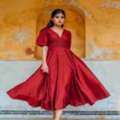 INR 1453,  Buy Women's Maroon Printed Tier Dress Online