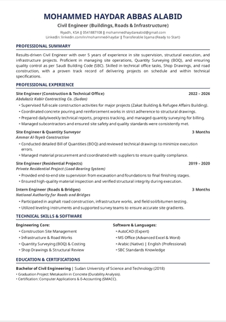 Riyadh, Job Seekers, Civil Engineer