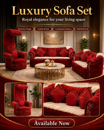 Dammam, Furniture, SAR 1,  Luxury Red Sofa Set With Royal Accent Chair