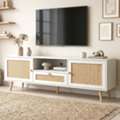 GBP 109,  Wovena White Rattan TV Unit 160cm, Three Rattan Cabinet Doors, Cable Hole, Pine Legs