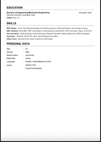 Riyadh, Job Seekers, MEP Engineer/HVAC Engineer