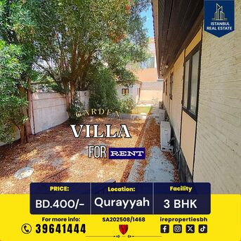 Budaiya, Villas, BHD 400,  280 Sq. Meter,  Beautiful Garden Villa For Rent In &ndash; Al Qurayya  Bd.400/-