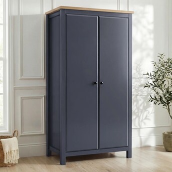 London, Furniture, GBP 229,  Haven Blue Painted 2 Door Wardrobe With Shelves And Oak Top, W97.5 X D55.5 X H186cm